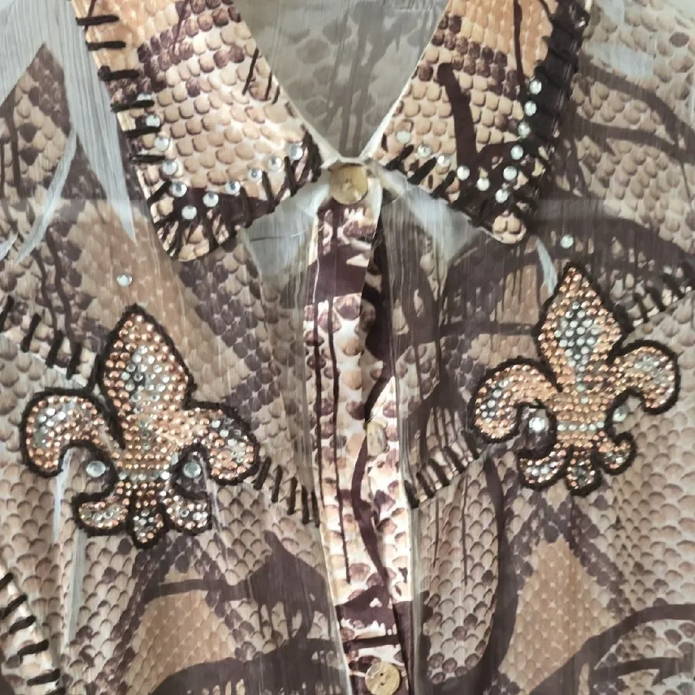 SPY Sheer Blouse with Brown and Cream Pattern - Snake Skin - Picture 4 of 7